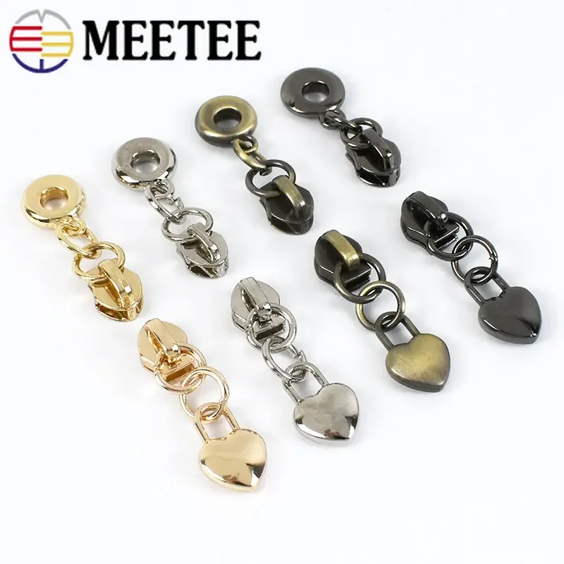 

Металлические слайдеры на молнии Meetee 3 #, 10/50 шт., для нейлоновых молний, застежки-молнии с подвеской в виде сердца, Сменные аксессуары для молнии в домашних условиях