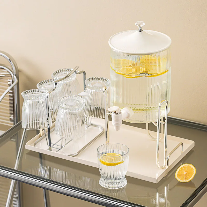 

Glass Cold Water Kettle With Tap 3.5L Large Capacity Teapot Brings Holder White Transparent Tea Set Summer Beverage Drinkware