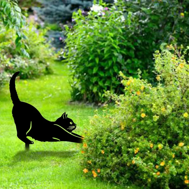 Fém Macska Dekoratív Kerti Tétek Állati Sziluett Tét Dekorok Az Udvarok Kertjéhez Művészet Fekete Gyep Hátsó Udvari Betétkártyák - Image 3