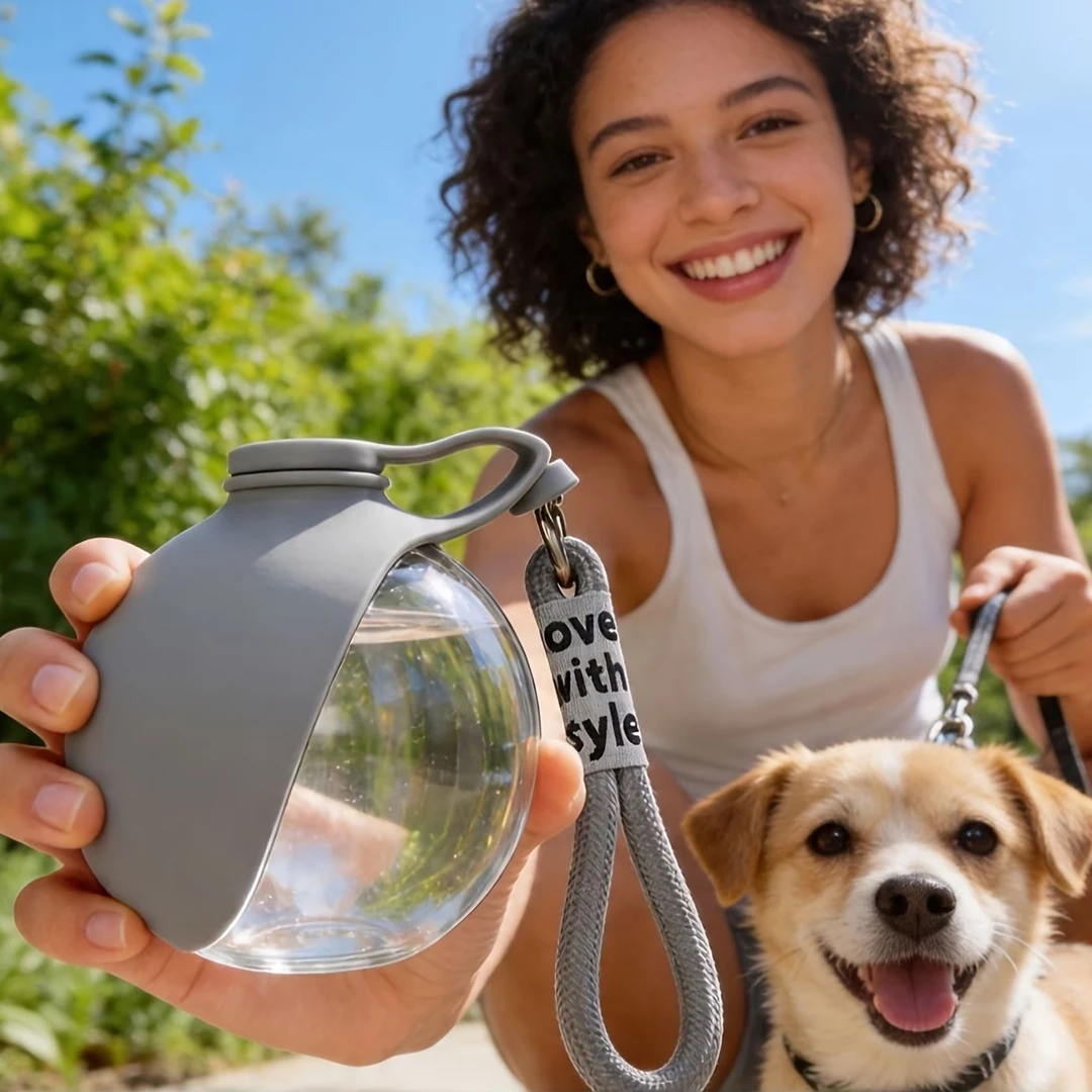 2in1 Portable Dog Water Bottle Built In Collapsible Bowl Outdoor Walking Hiking Travel Water Feeder Compact Hydration Cup