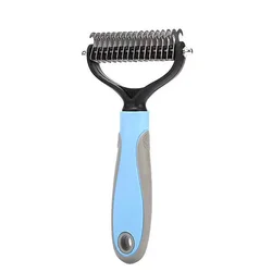 Ultimate Pet Deshedding Brush and Hair Knot Cutter (L-Blue)