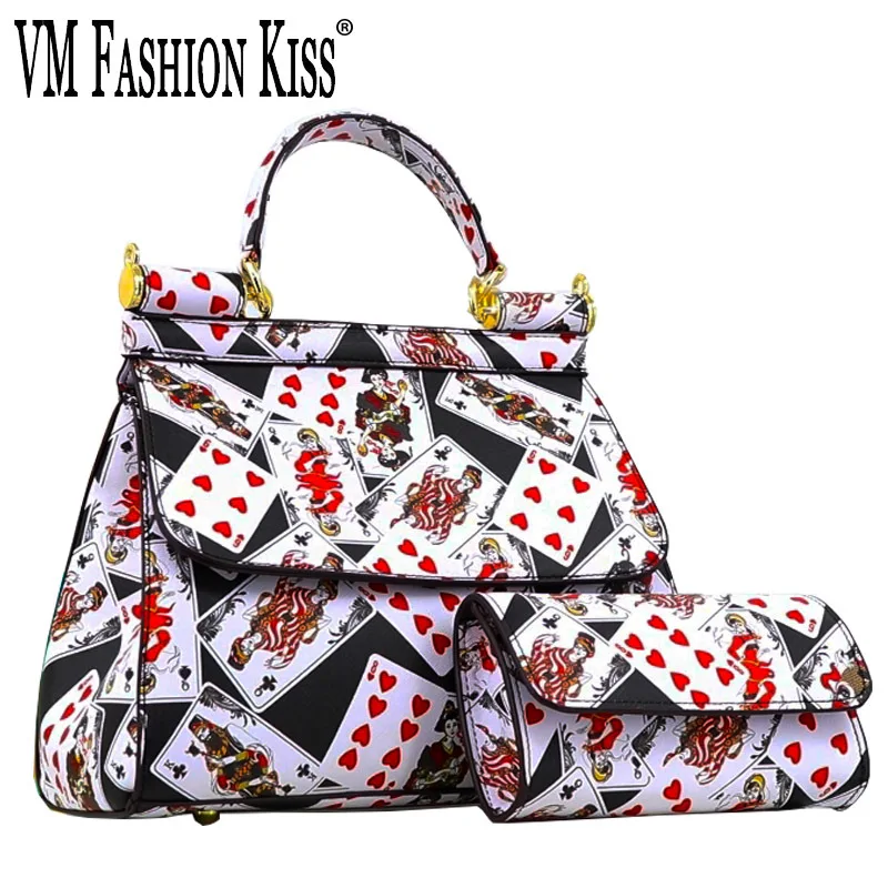 

VM FASHION KISS 2024 Набор сумок и кошельков из микрофибры с принтом игральных карт сумка с металлической рамкой через плечо