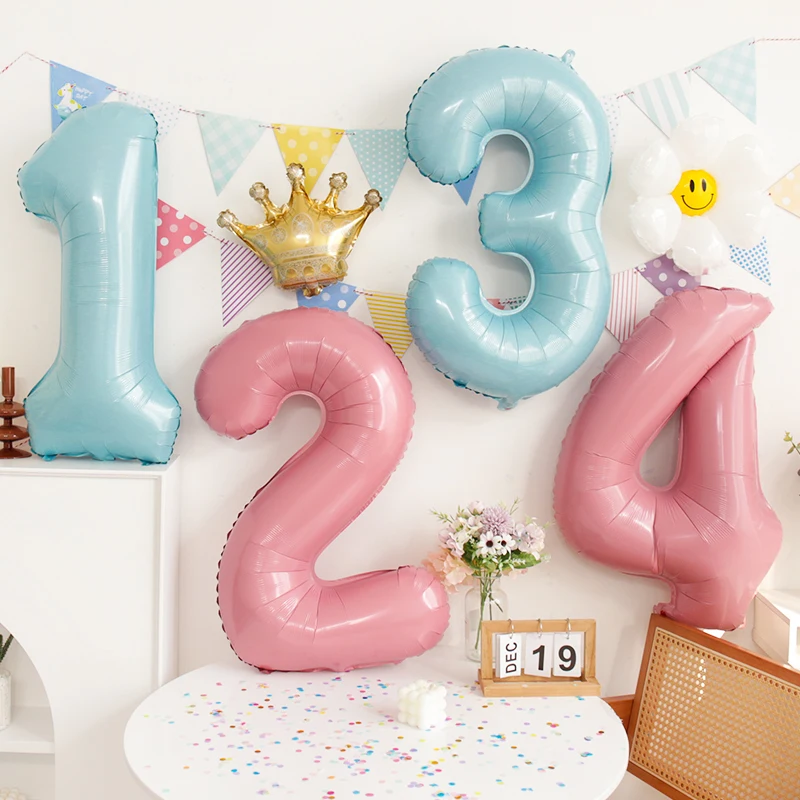 32 Zoll Pastell Babyblau Rosa Folienballon mit Krone 1 2 3 4 5 6 7 Geburtstagsfeier Babyparty Hochzeitsdekoration – Detail 3