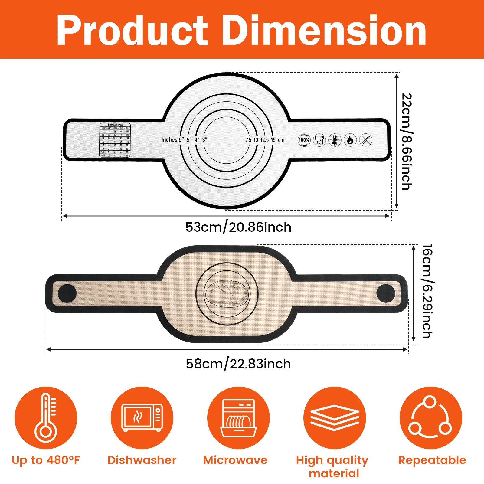 Description Picture 5 of item2pcs Silicone Bread Sling Non-Stick Silicone Baking Mat Sling Heat Resistant Reusable Silicone Dutch Oven Liner With Long Handle