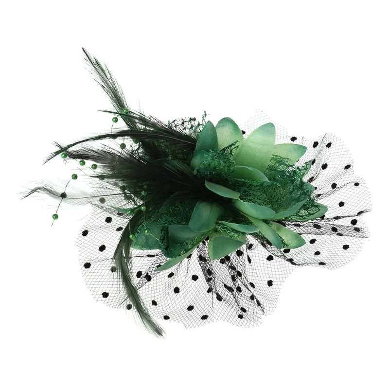 4XBF Fascinators Hats Solid Color Flower Mesh Hat Cocktail Tea Party Headwear with Feather Faux Pearl for Girls and Women