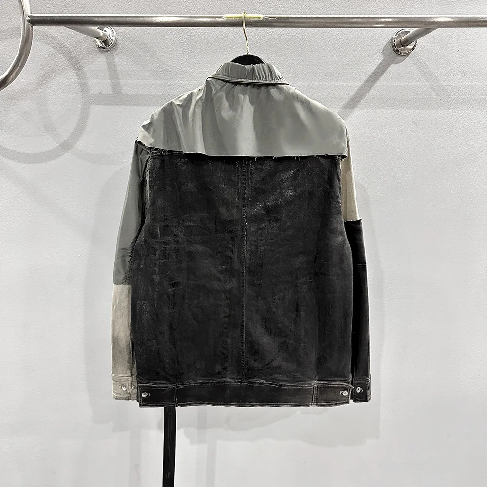 PFNW High Quality Colorblock Raw Edge Splipced Design Denim Jackets Men's Spring 2025 New Washed Loose Casual Coat Top 28W6034 2