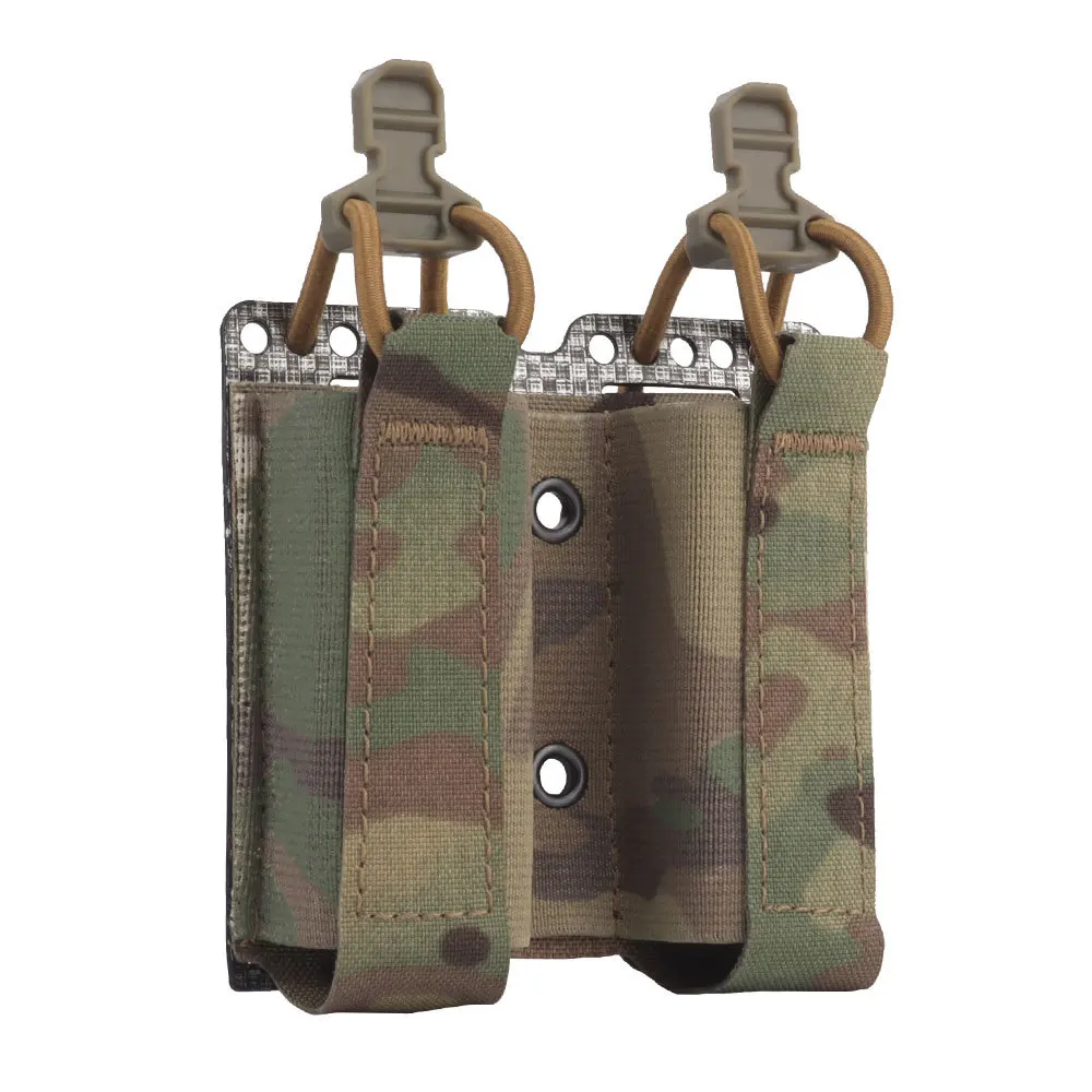 

Tactical Double 9mm Magazine Pouch Pistol Mag Holder Elastic Shock Cord Fastener Dual MOLLE System Airsoft Paintball Hunting