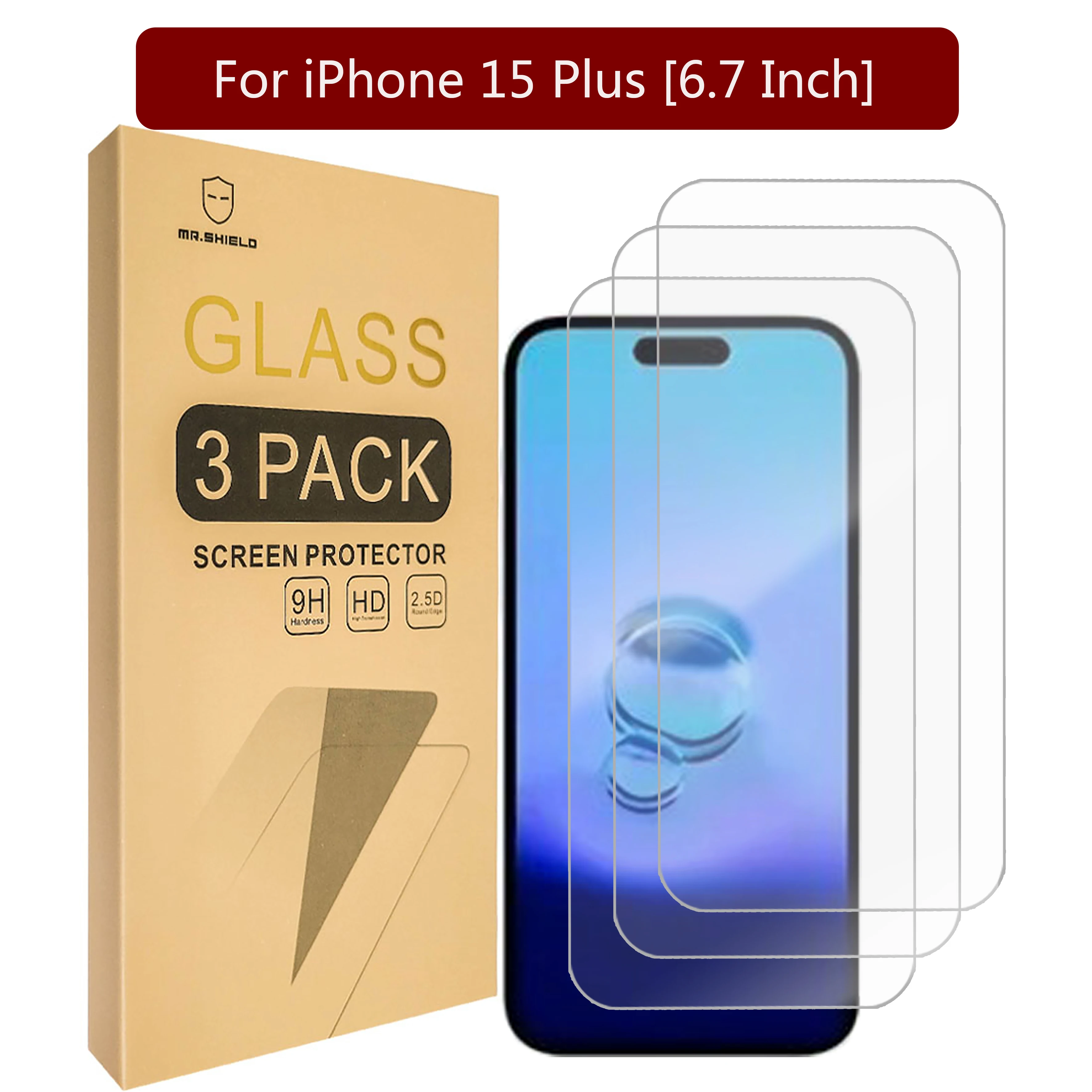 

Mr.Shield [3-Pack] Screen Protector For iPhone 15 Plus [6.7 Inch] [Tempered Glass] [9H Hardness] Screen Protector