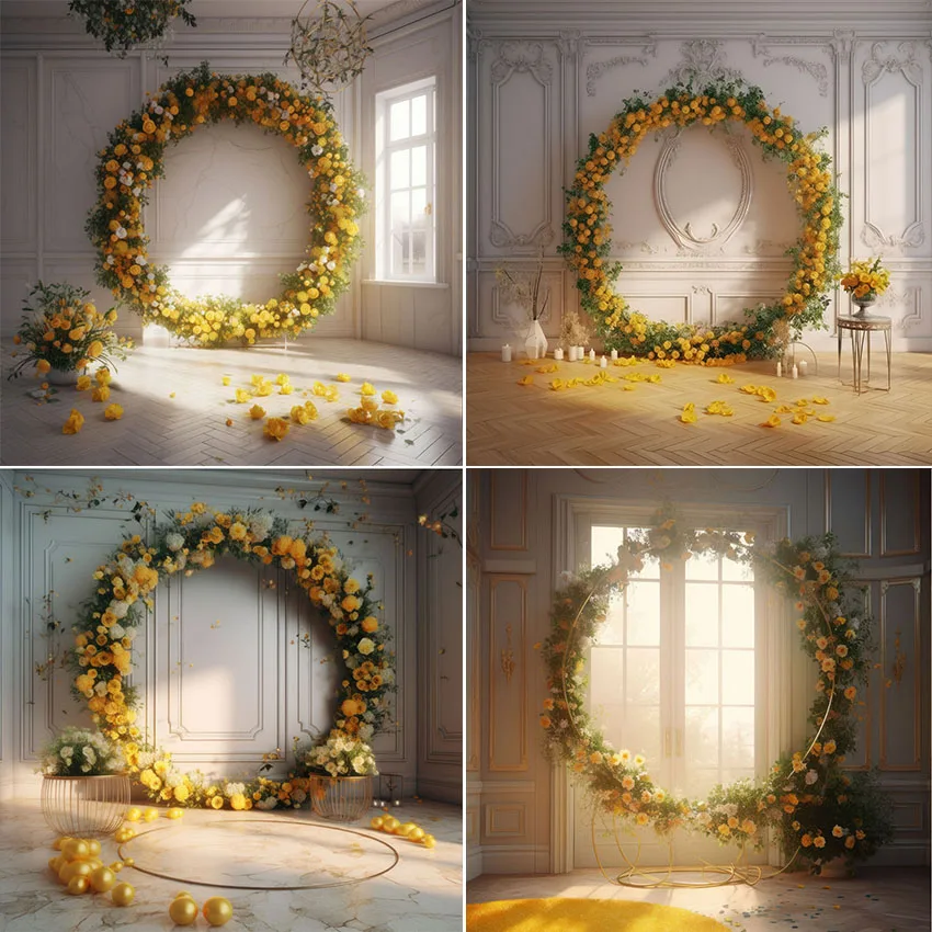 

Mehofond Photography Background Indoor Yellow Floral Rings Adult Birthday Wedding Maternity Portrait Decor Backdrop Photo Studio