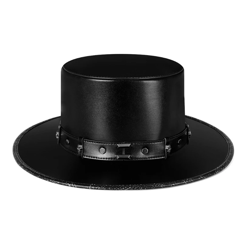 

Steampunk Plague Doctor Hat PU Leather Black Flat Top Hat for Halloween Cosplay