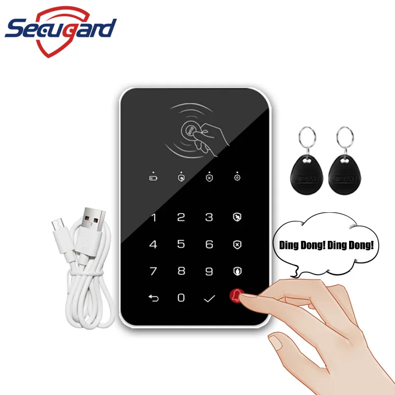 Wireless Keyboard 433MHz Black Touch Pad Support RFID Card Rechargeable For Home Burglar Security Alarm System wireless remote control alarm control keypad
