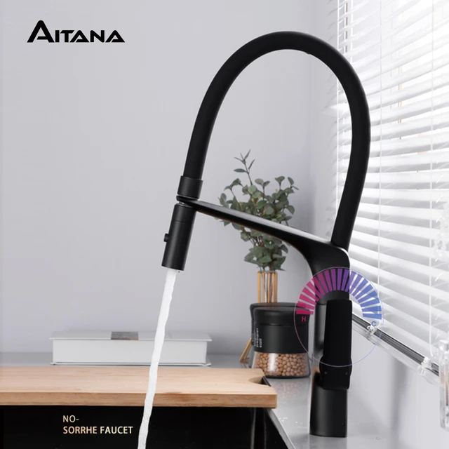 Grifo de cocina negro extraíble, diseño de succión magnética, mango único,  frío y caliente, control dual, grifo de fregadero giratorio de alta gama -  AliExpress