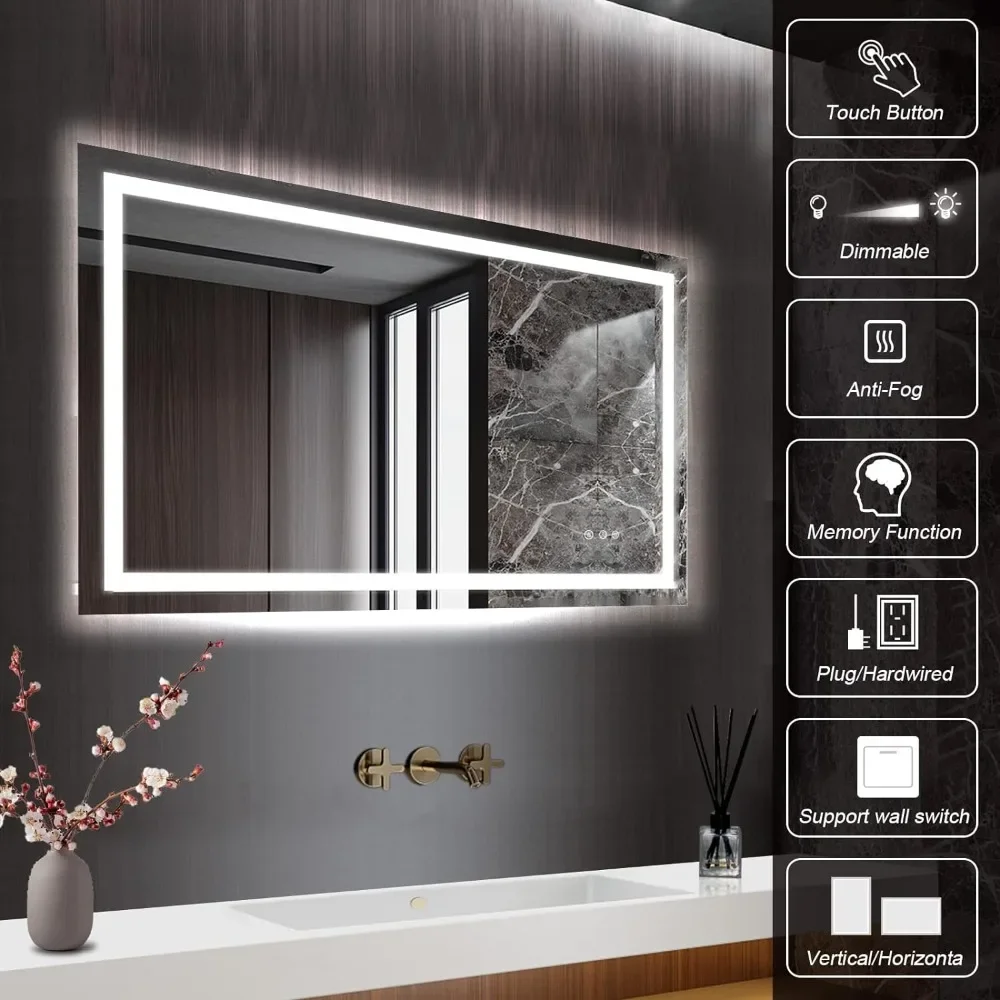 Description Picture 3 of itemAnti-Fog Shatter-Proof Bathroom Mirrors Bathroom for Wall 40 "x 24" With Front and Backlit Lights Memory Fixture Freight free