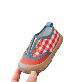 Kindergarten walking shoes 2025 autumn new boys' anti slip contrasting canvas shoes with soft girls to wear casual shoes 21-32