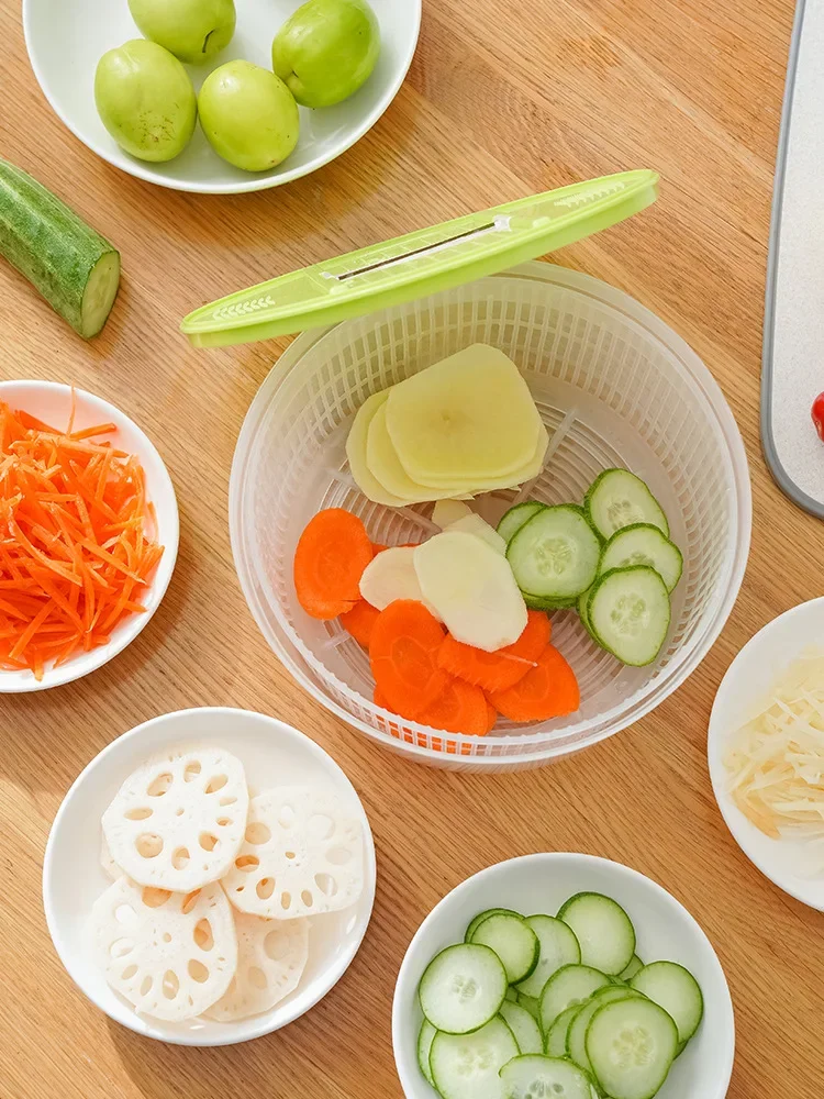 Vegetable slicer salad spinner Multi-functional Salad Dehydrator Vegetable Cutter Drain Basket Household Vegetables Fruit Cucumbers Potatoes Shredded