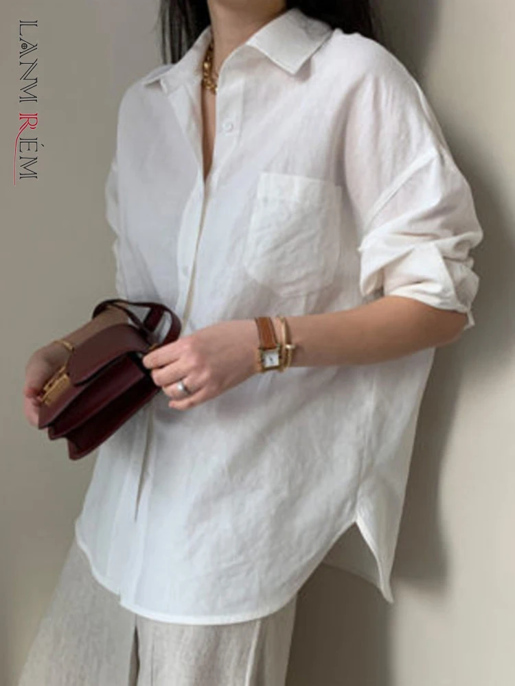 

LANMREM Women Cotton Linen Shirts Singel Breasted Casual Loose Lapel Long Sleeve Shirt Fashion Spring Summer 2024 2H125