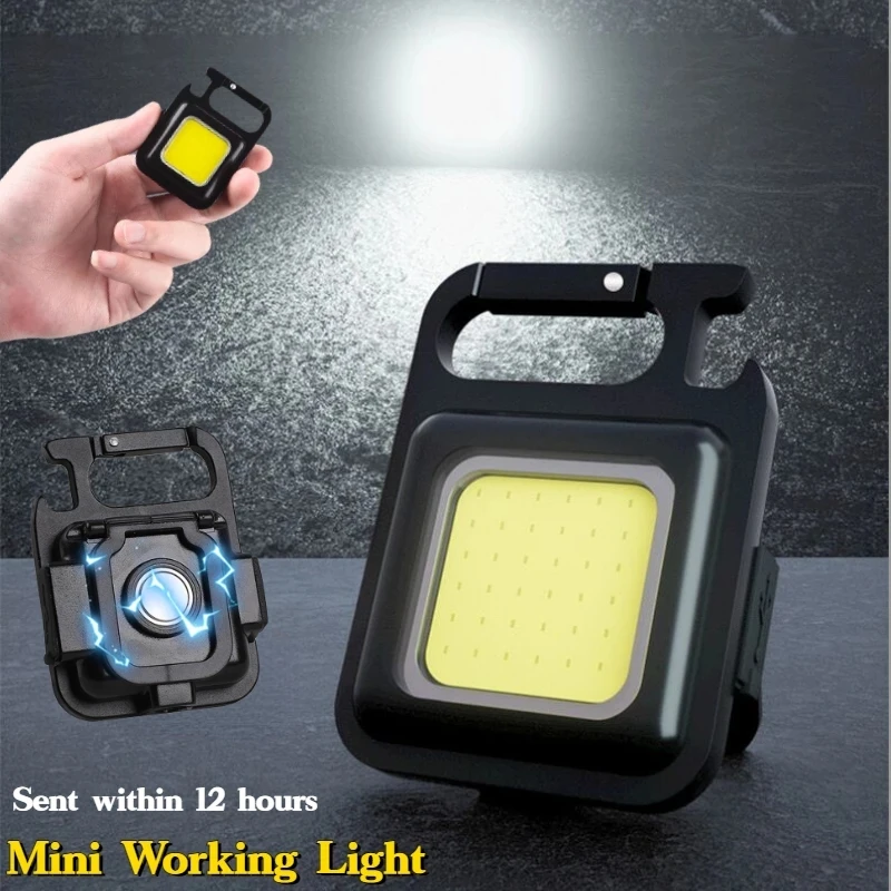 Hot Outdoor Portable Usb Rechargeable Mini Cob Keychain Work Light Hook With Magnet Aluminum Alloy Flashlight Led Camping Lamp
