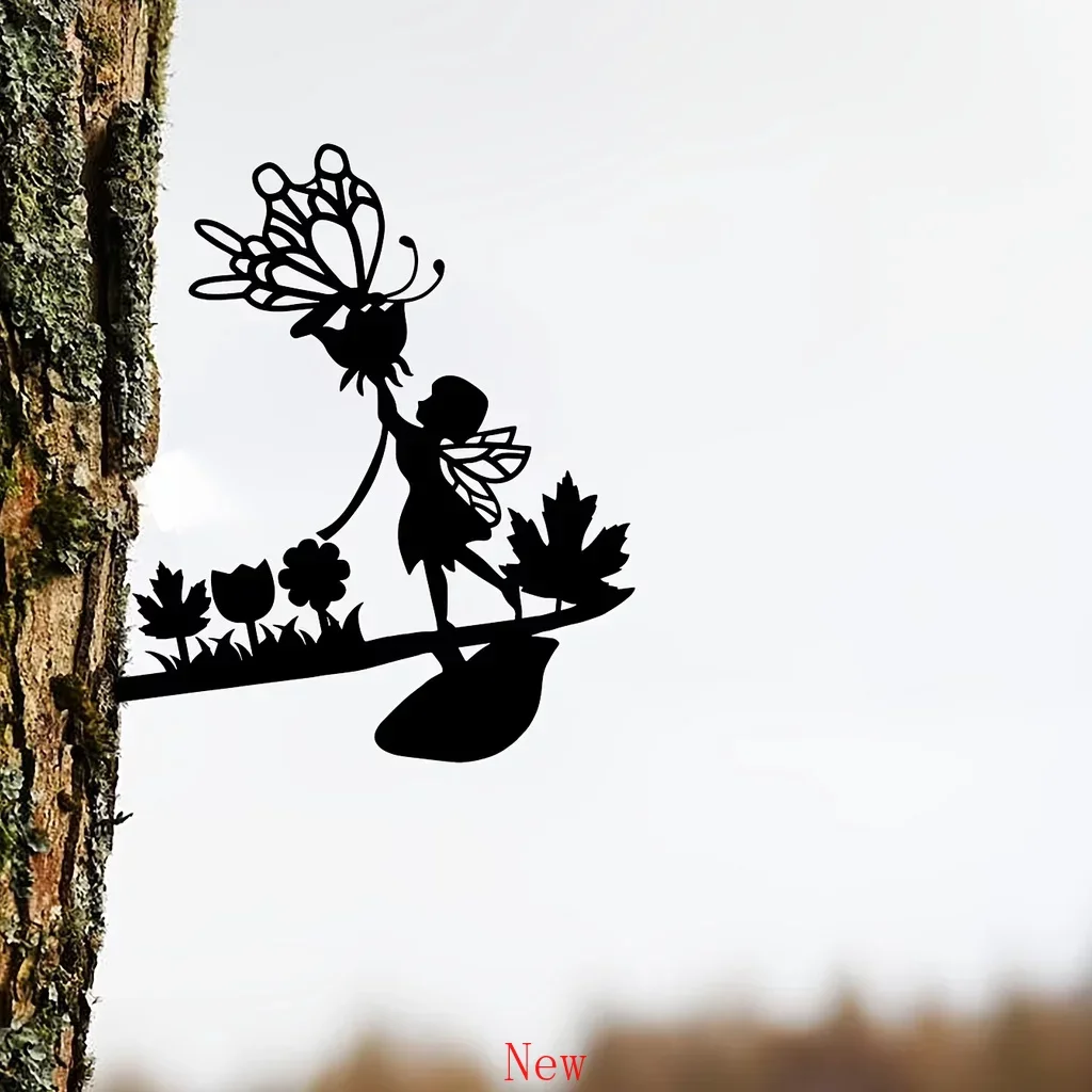 

Mushroom Fairy on Branch Steel Silhouette Metal Outdoor Wall Art Home Garden Yard Patio Outdoor Statue Stake Decoration Perfect