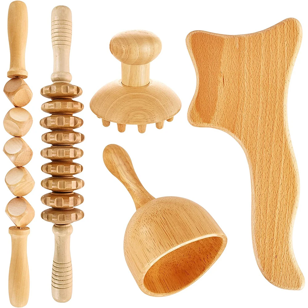 

ZONGKUNG Wood Therapy Massage Stick Maderoterapia Kit Wooden Gua Sha Tools Set Lymphatic Drainage Massager Fascial Roller Stick