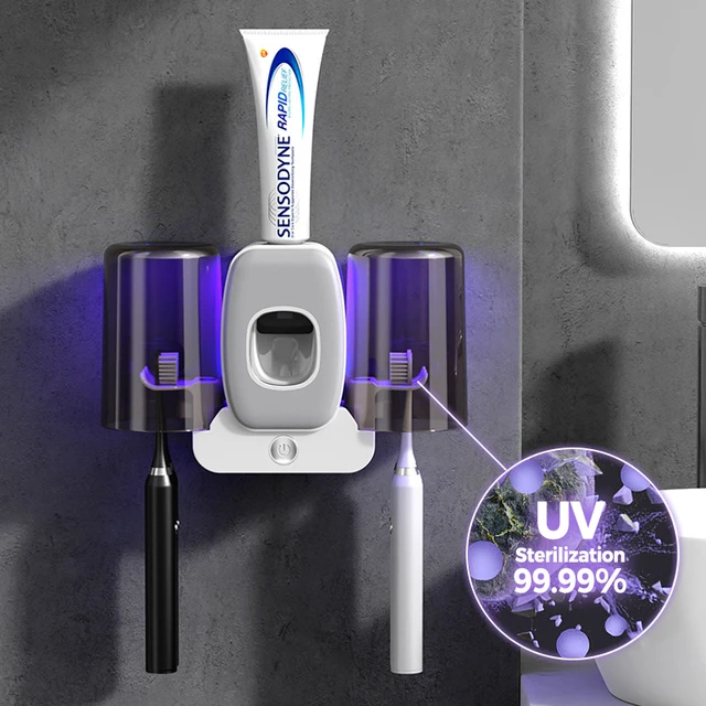 Oneup Smart Uv Fogkefe Tartó Sterilizálás Automatikus Fogkrém Sajtolás Nélküli Otthoni Szervező Fürdőszoba Kiegészítők Készlet - Image 2