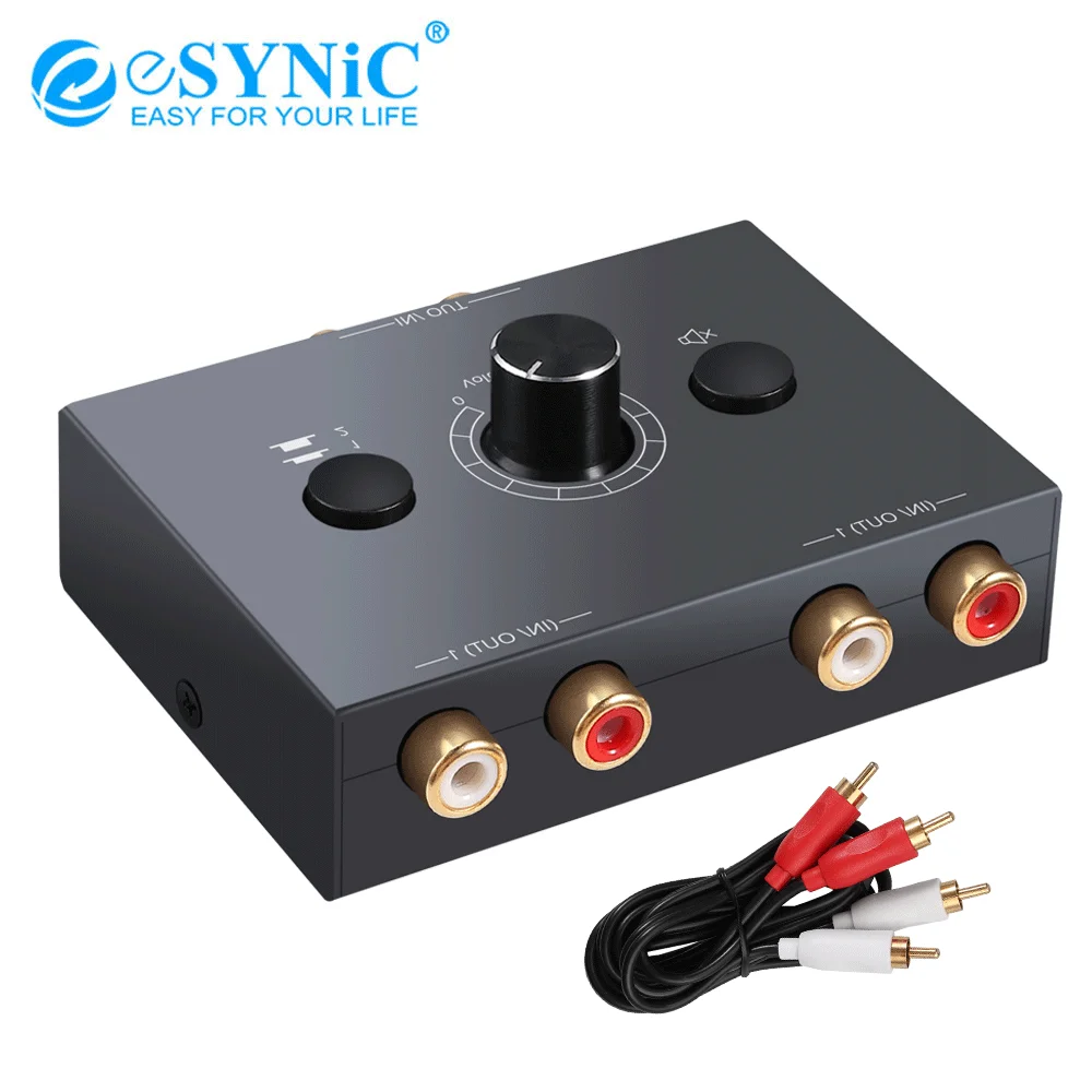 

eSYNiC Portable RCA Stereo Audio Switch Audio Splitter 2 X 1/1 X 2 L / R Stereo Audio Bi-Directional Switcher With Mute Button