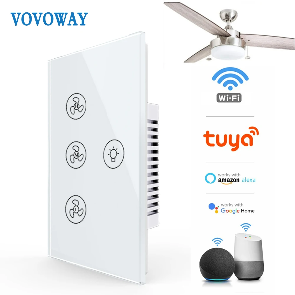 VOVOWAY Smart Wifi Fan Light Switch,US/AU Ceiling Fan Lamp Switch Tuya Remote Various Speed Control Work with Alexa, Google Home