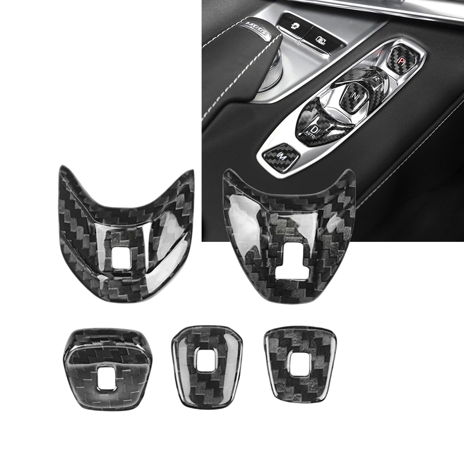 

Carbon Fiber Interior Center Gear Shift Panel Switch Button Cover Trim For Chevrolet Corvette C8 2020-2024