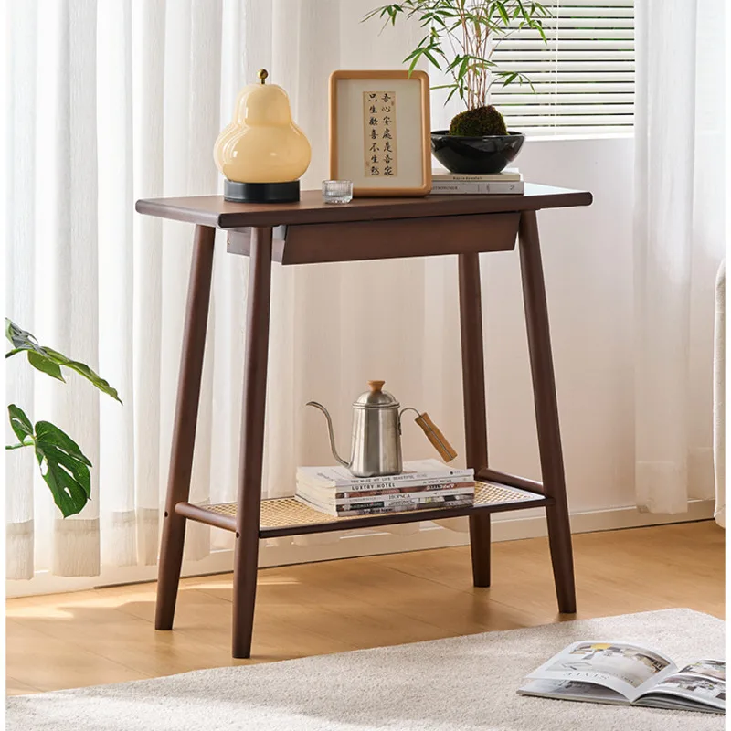 New Chinese Long Sided Table Foyer Against Wall Side Table Natural Bamboo Living Room Desk 2 Layers Structure Home Furniture