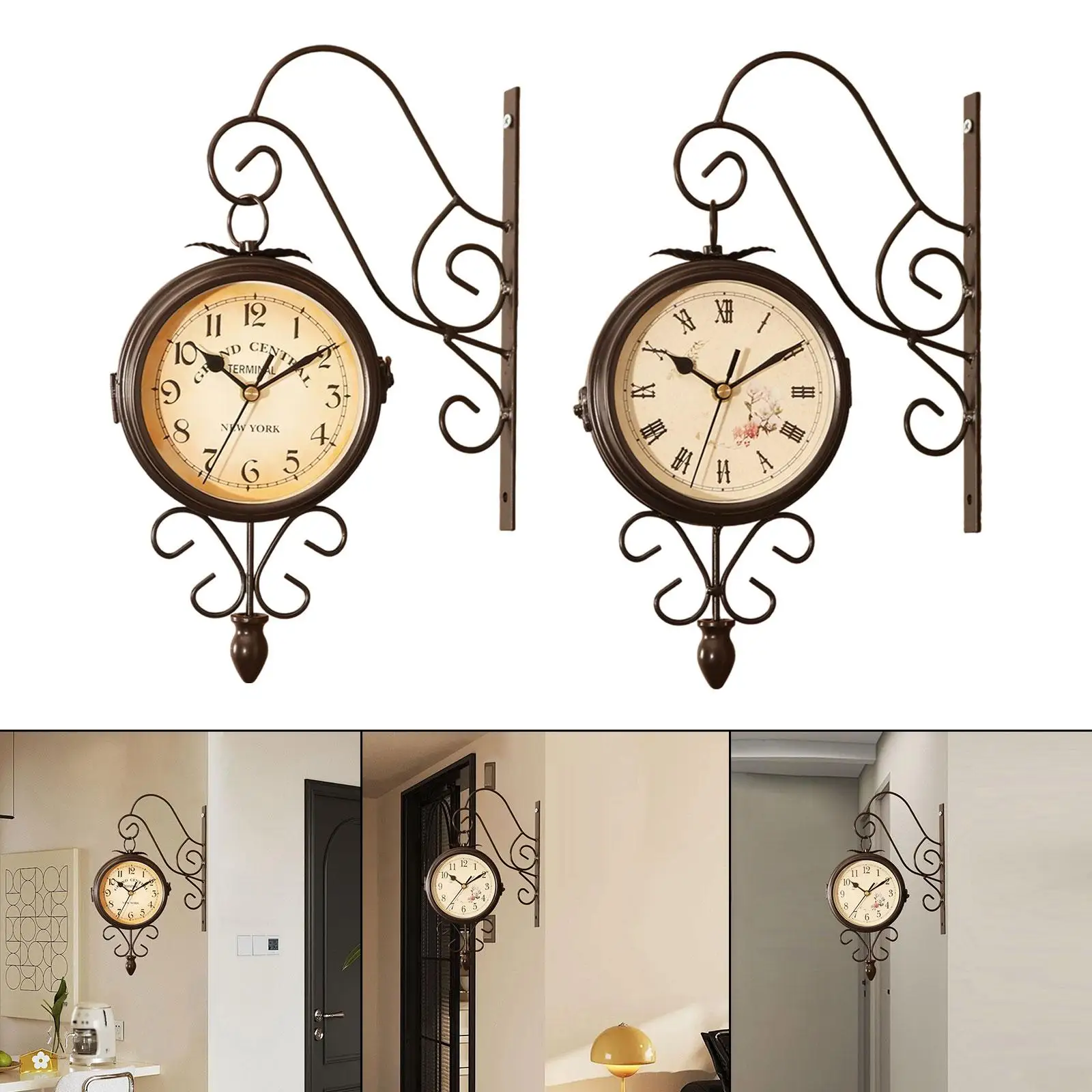 Double Side Wall Clock 4.72 inch 360 Degree Rotate Wall Decoration Mute Retro
