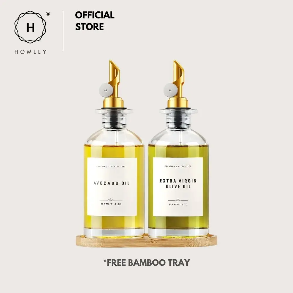 Homlly Olive Oil Coffee Syrup Dispenser Glass Bottle Kitchen Accessories with Automatic Pourer (350ml) x2 pcs