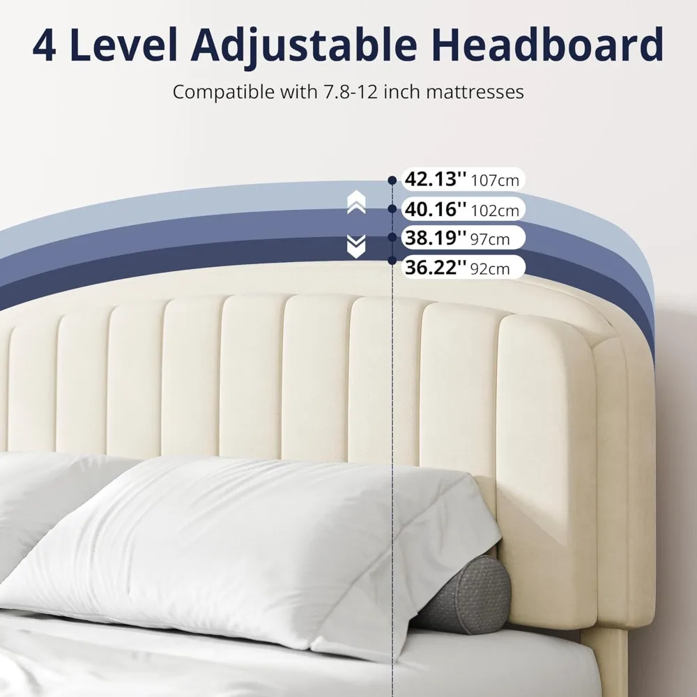 Upholstered Platform Bed, Velvet Adjustable Curved Headboard, Mattress Foundation with Strong Wooden Slats 3
