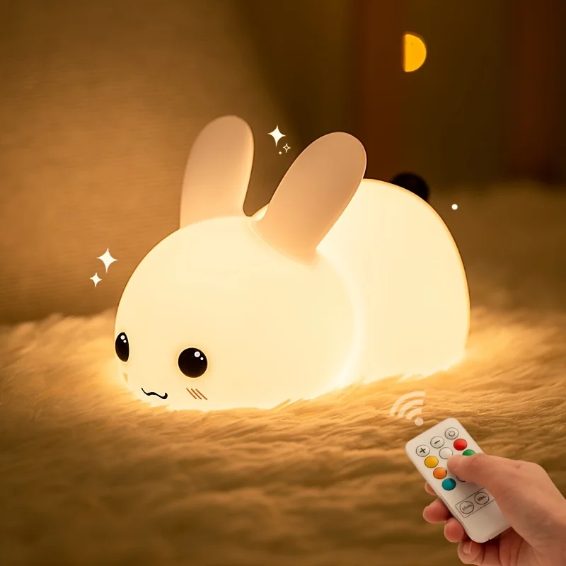 

LED Cute Bunny Night Light, Kawaii Color Changing Super Soft Squishy Silicone Rechargeable Night Light Lamp A Glowing Rabbit