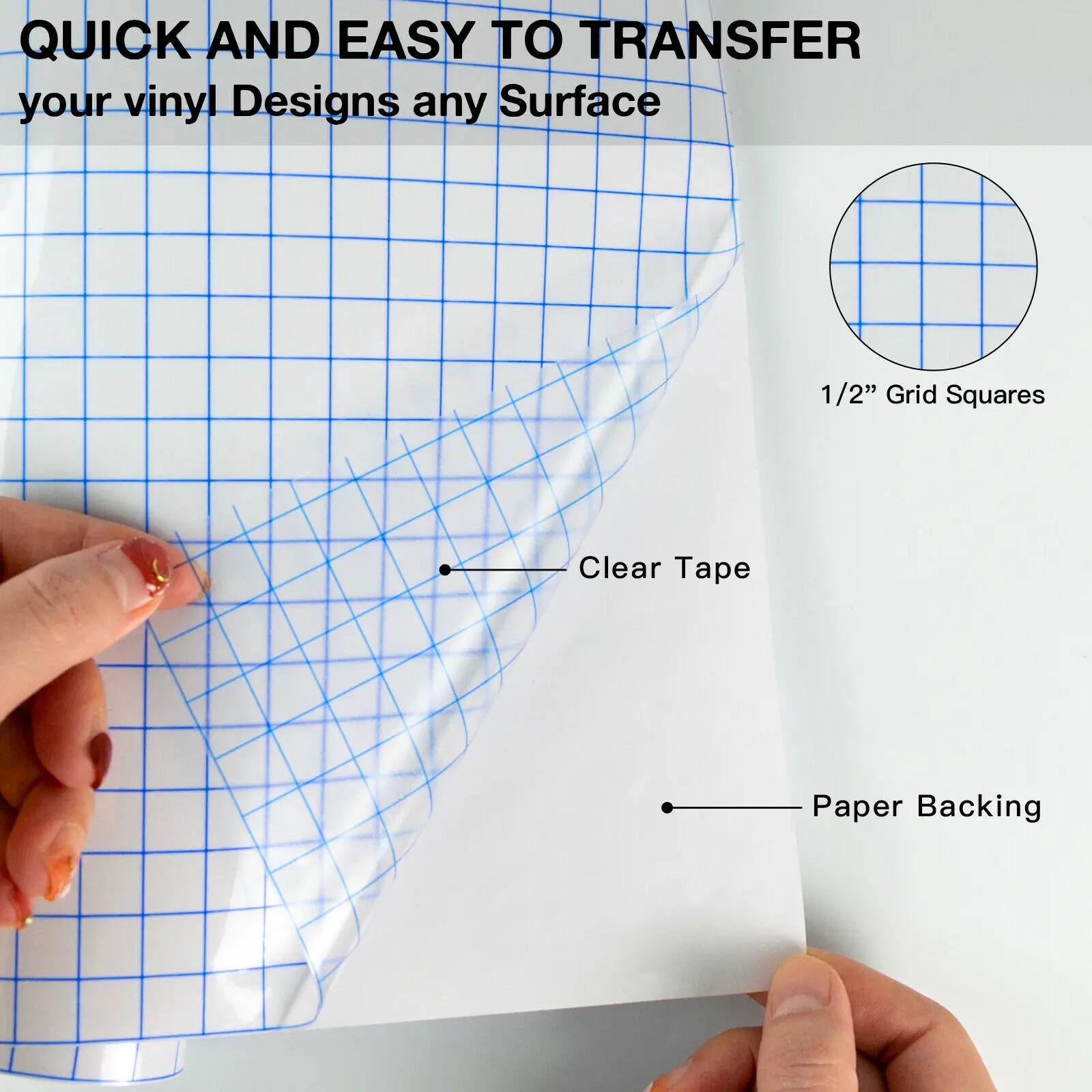 HTVRONT 12"X12ft Clear Vinyl Application Tape Blue Alignment Grid Transfer Paper for Wall Car Craft Art Decal Tape Adhesive DIY