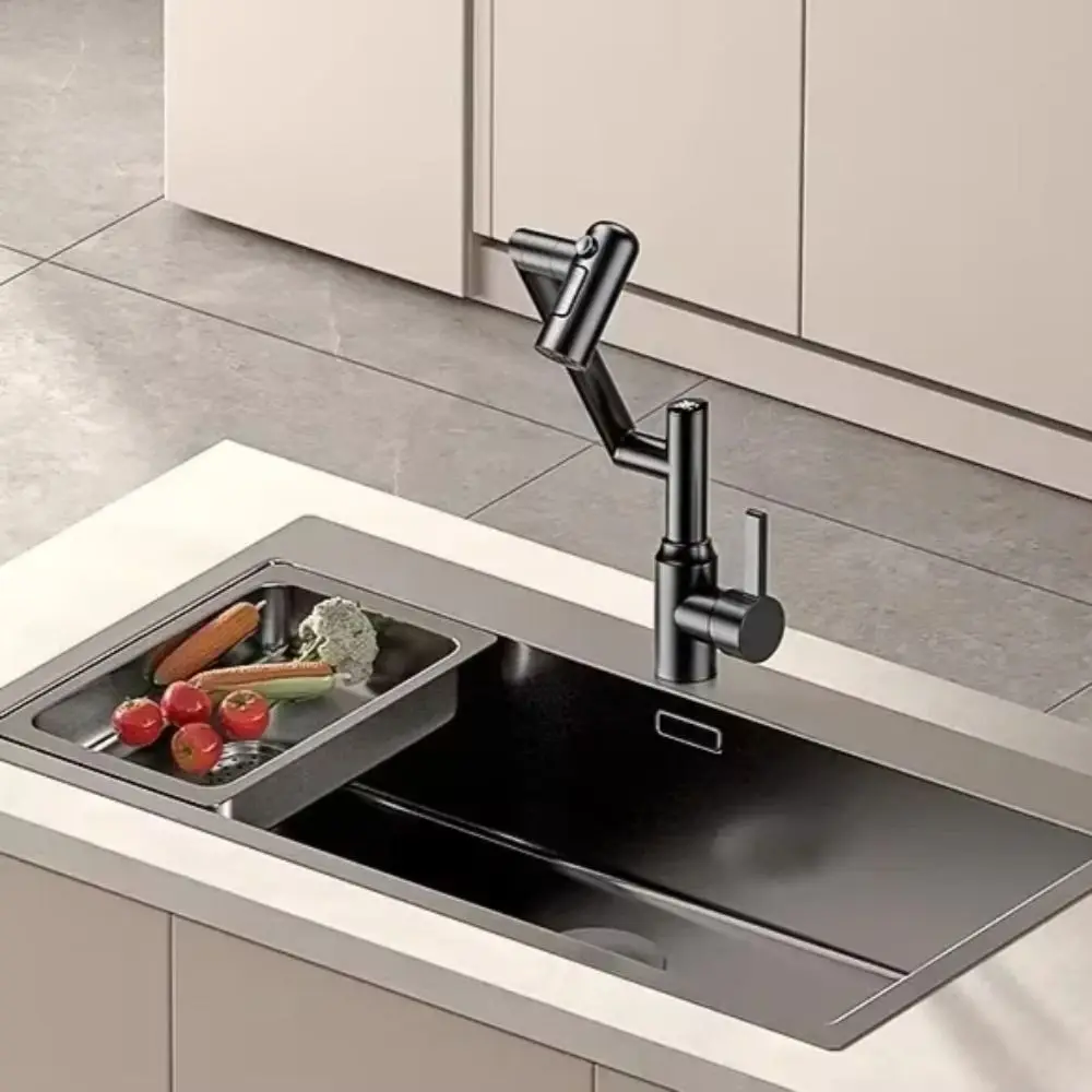 Stainless Steel Universal Rotation Faucet Ceramic Disc Valve Core 3 Water Modes Digital Display Faucet Temperature Display