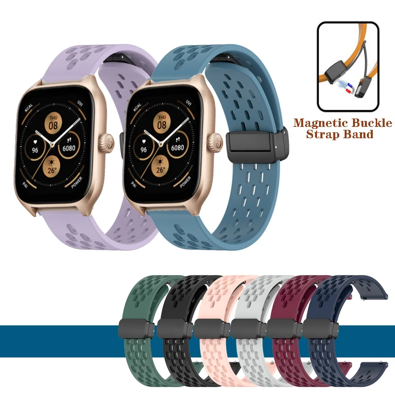 

20mm 22mm Folding Buckle Magnetic Buckle Silicone Strap Band For Huami Amazfit GTS 4 mini 3 2 2e GTS2 GTS3 / Bip 5 3 S U
