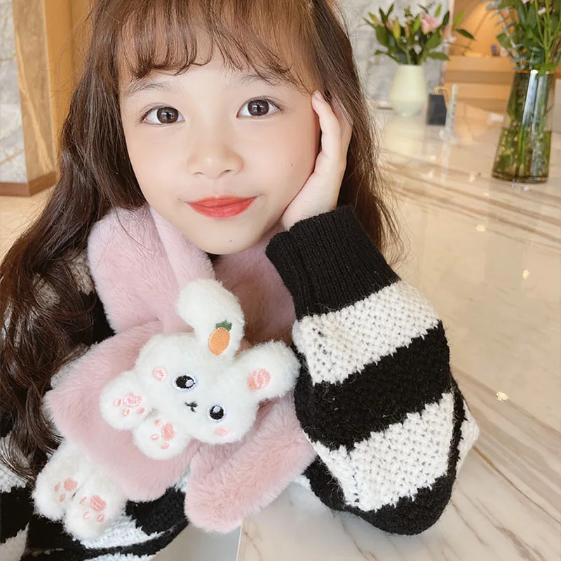 Winter Children Cute Soft Faux Fur Cartoon Carrot Scarf Baby Girls Outdoor Windproof Warm Scarf Boy Kids Plush Thicken children scarf