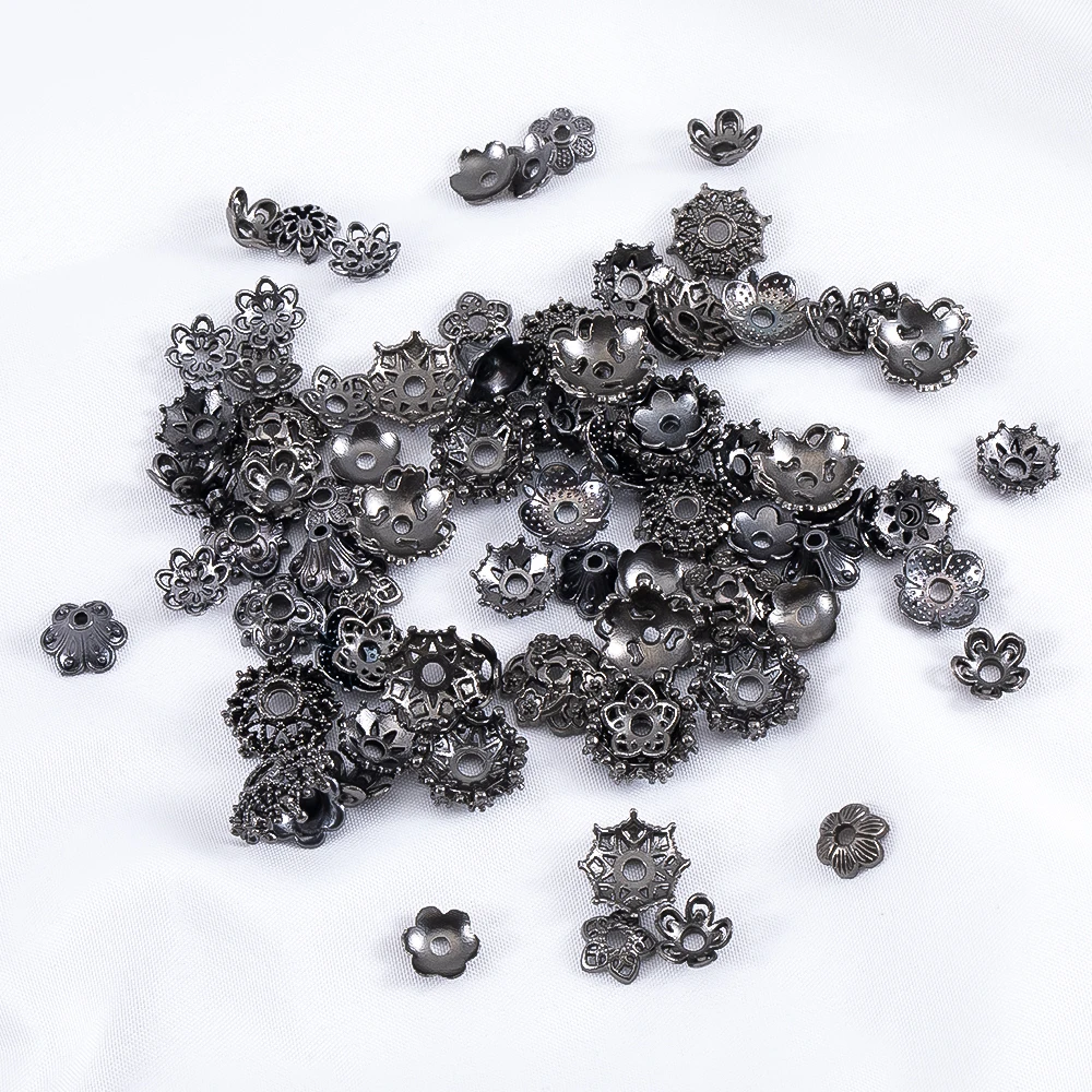 20 Stück 10 Stück Pistole schwarze Blumenkappe Perle Legierung Schmuck Zubehör Blumenhalter Spacer Bulk DIY Perlen Armband Halskette Zubehör – Detail 5