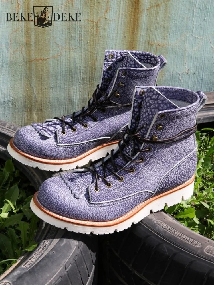 

Spring Autumn Punk Vintage Motorcycle Biker Genuine Leather Boots Men Lace Up Designer Casual Mens High Top Platform Sneakers