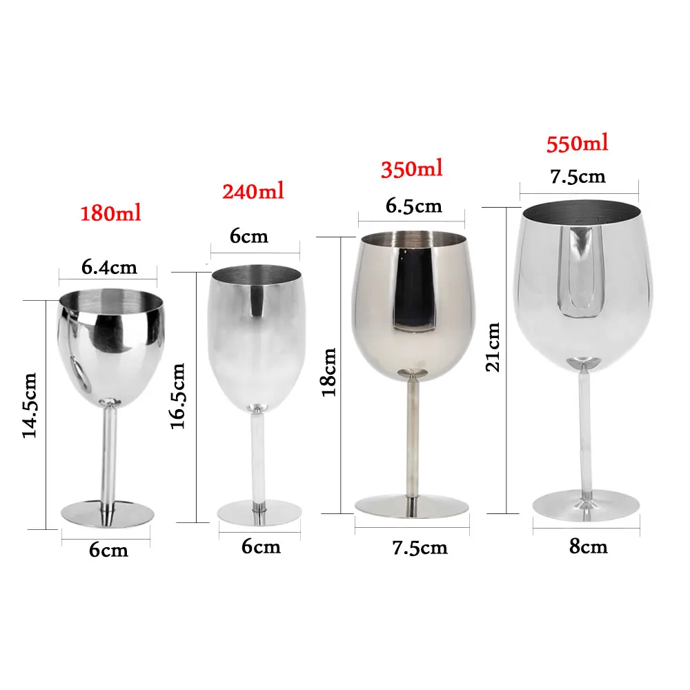 

2Pcs Classical Wine Glasses Stainless Steel 18/8 Wineglass Bar Wine Glass Champagne Cocktail Drinking Cup Charms Party Supplies