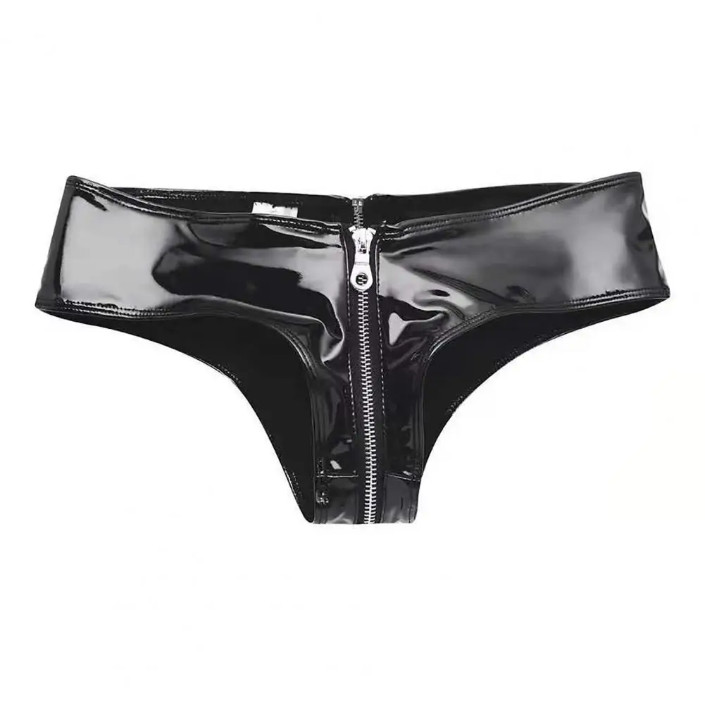 Slip da donna con cerniera aperta sul cavallo vita bassa tinta unita lucido mutande in ecopelle mini mutandine calde intimo per camera da letto - immagine 5