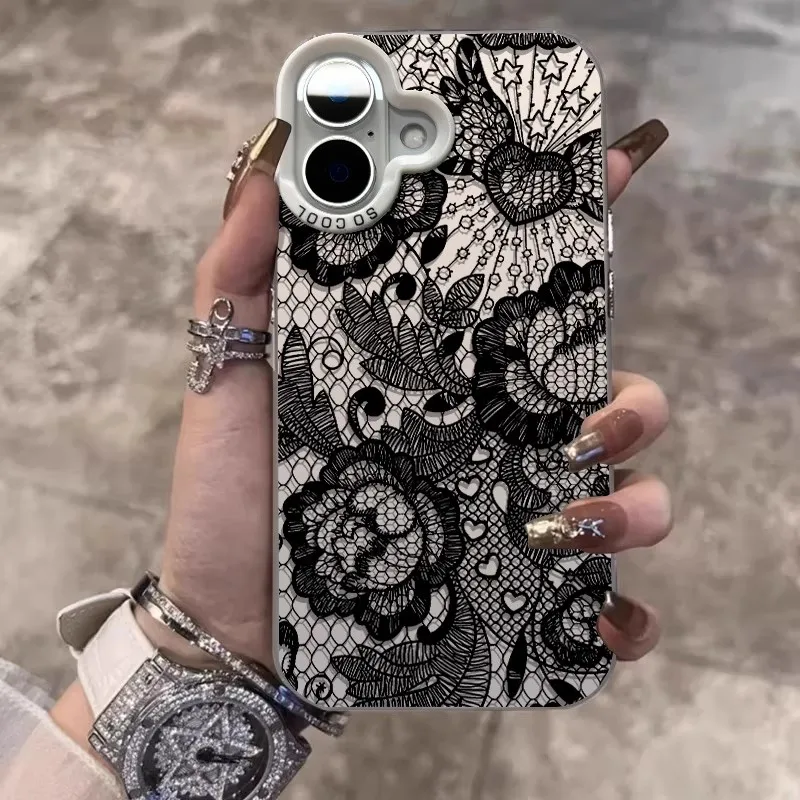 French Dark Lace Flower Frosted Acrylic Phone Case
