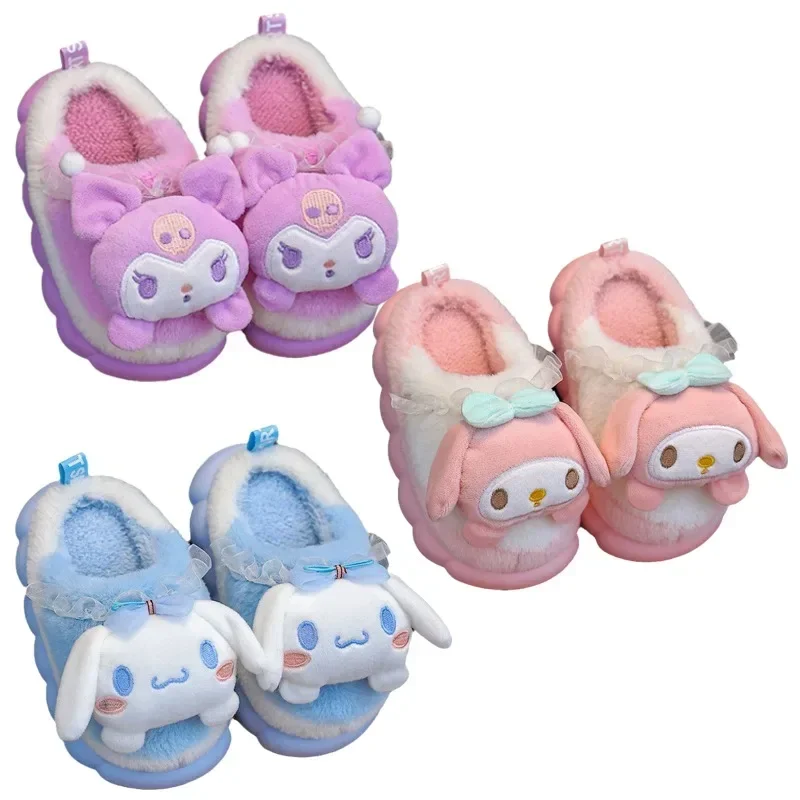 

Sanrioed Cartoon My Melody Cinnamoroll Kuromi Kawaii Thick Plush Children Warm Slippers Cute Anti Slip All Inclusive Home Shoes