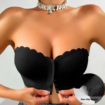 Front button underwear bra no underwire smooth breathable comfortable solid color gathering no trace invisible 1