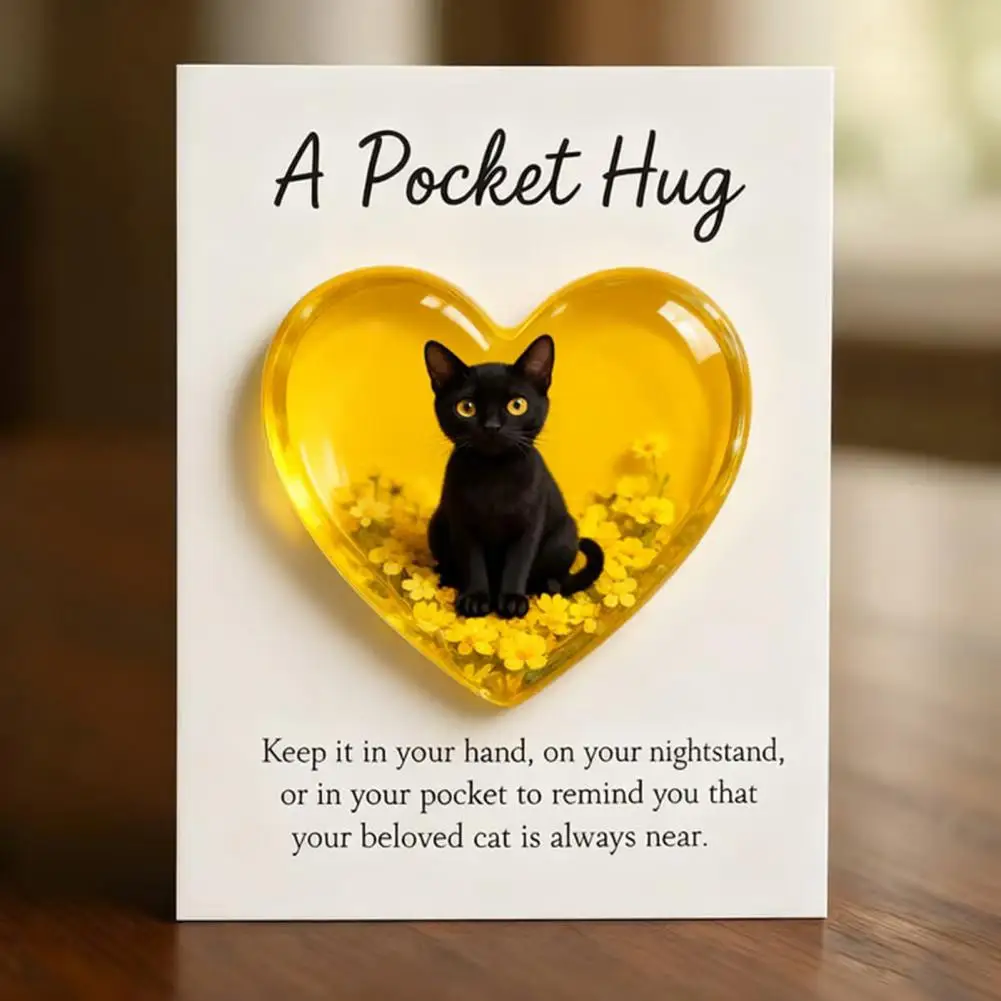 7*9cm Cat Memorial Pocket Hug With Inspirational Card Emotional Support Love Heart Shaped Cat Pocket Token Decoration Cat Owners