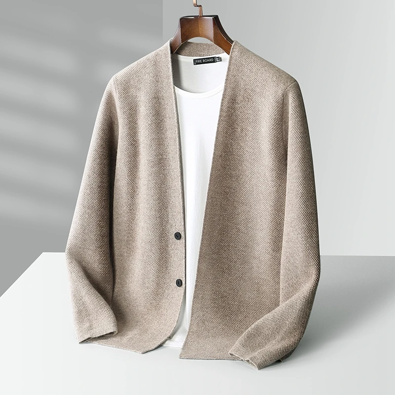 

Spring and autumn new light luxury men's 100% pure wool cardigan business casual daily style two-button knitted jacket trendy