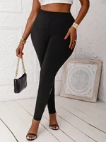Plus Size Women's High-Elasticity Skinny Pants with Floral Pattern Hollow Comfortable Leggings Fashionable Knit Long Trousers - Image 3