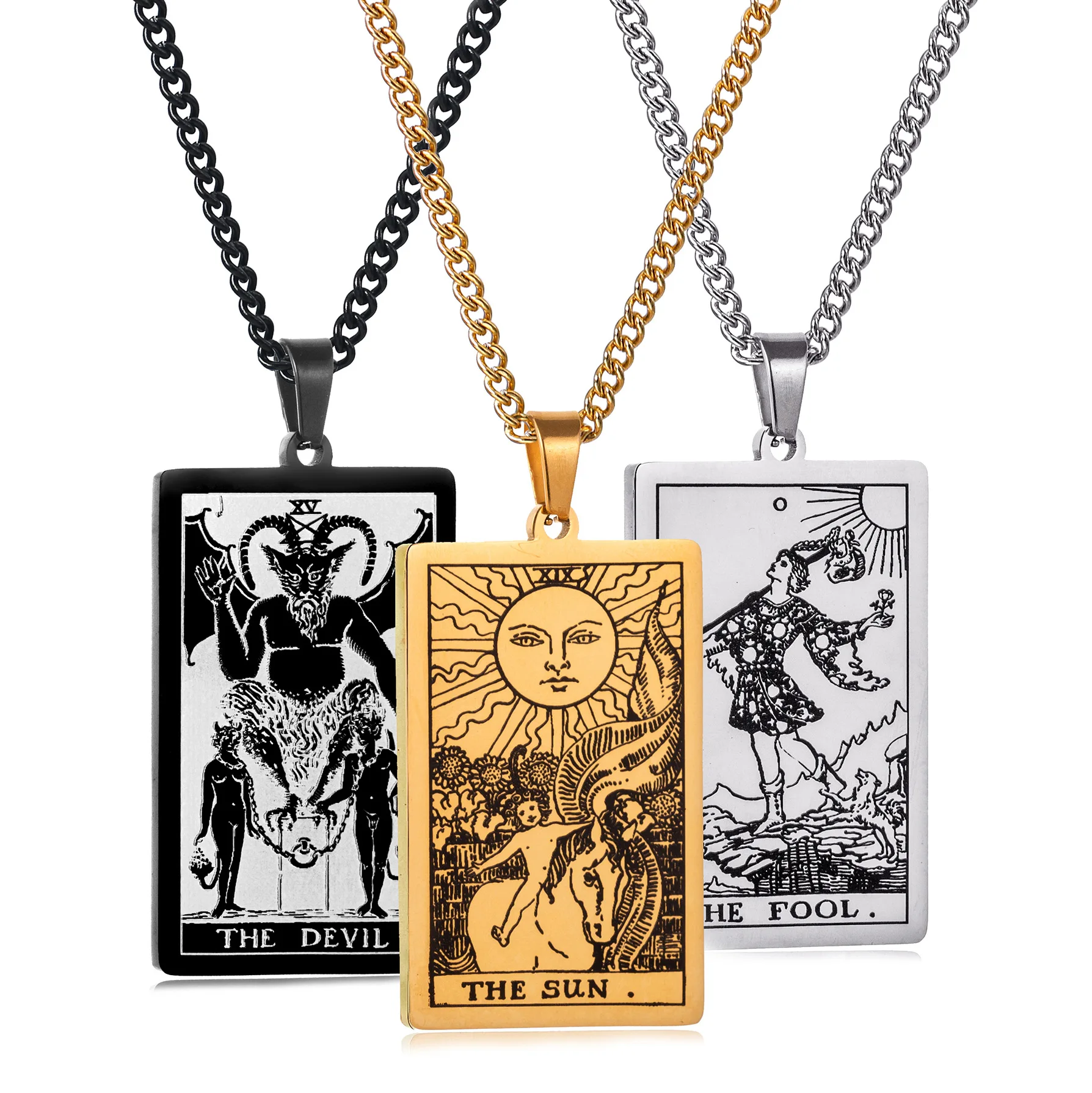 

Chain Necklace Stainless Steel 22 Tarot Cards Necklace Personality Pendant Neck Jewelry for Men/Woman Newest Design Wholesale