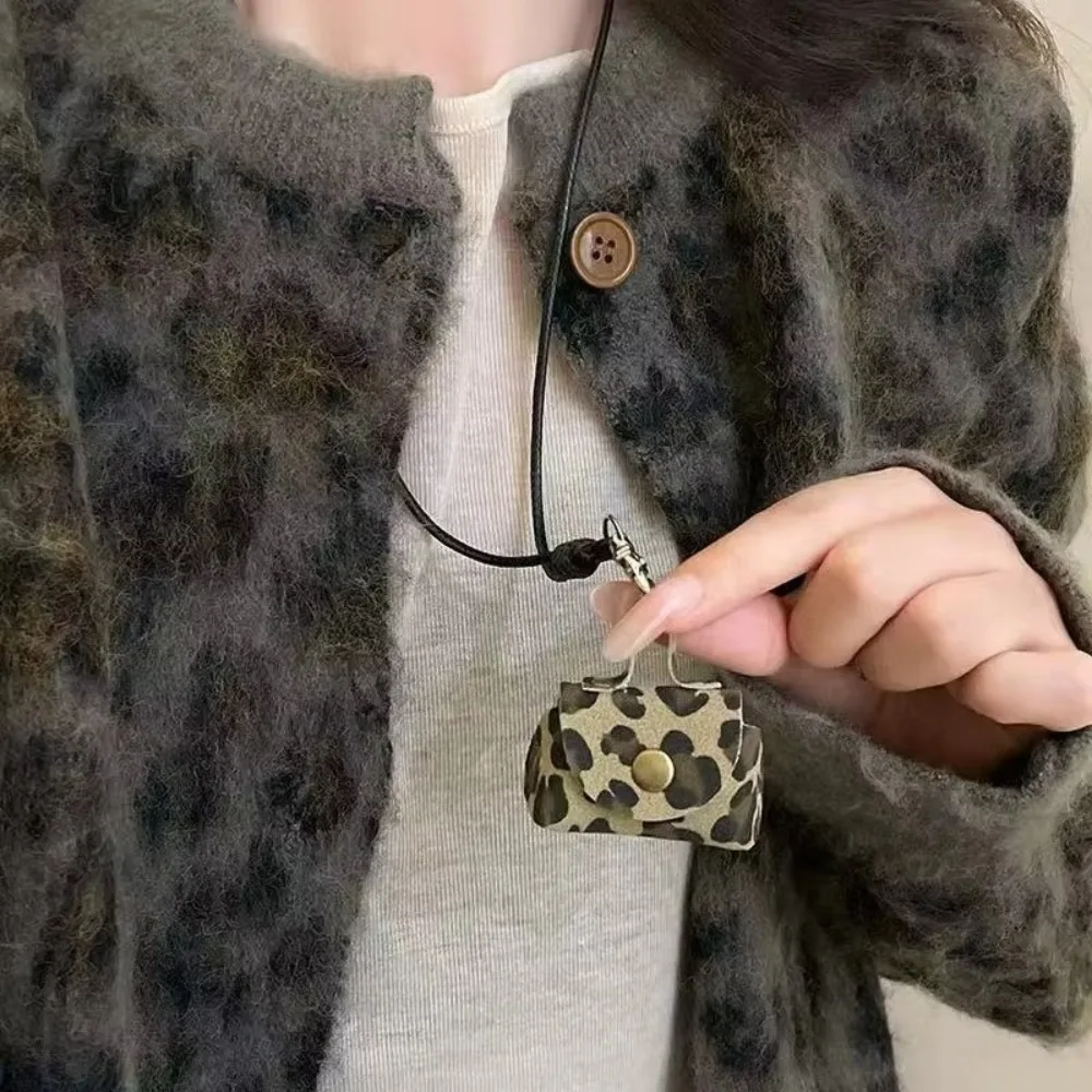 Mini and Compact Leather Hanging Neck Coin Purse Necklace Gifts Pendant Long Sweater Chain Women Necklace Women