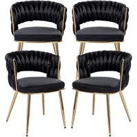 Velvet Dining Chair Set of 4, Gold Modern Dining Chairs with Metal Legs, Woven Upholstered Dining Chairs 2