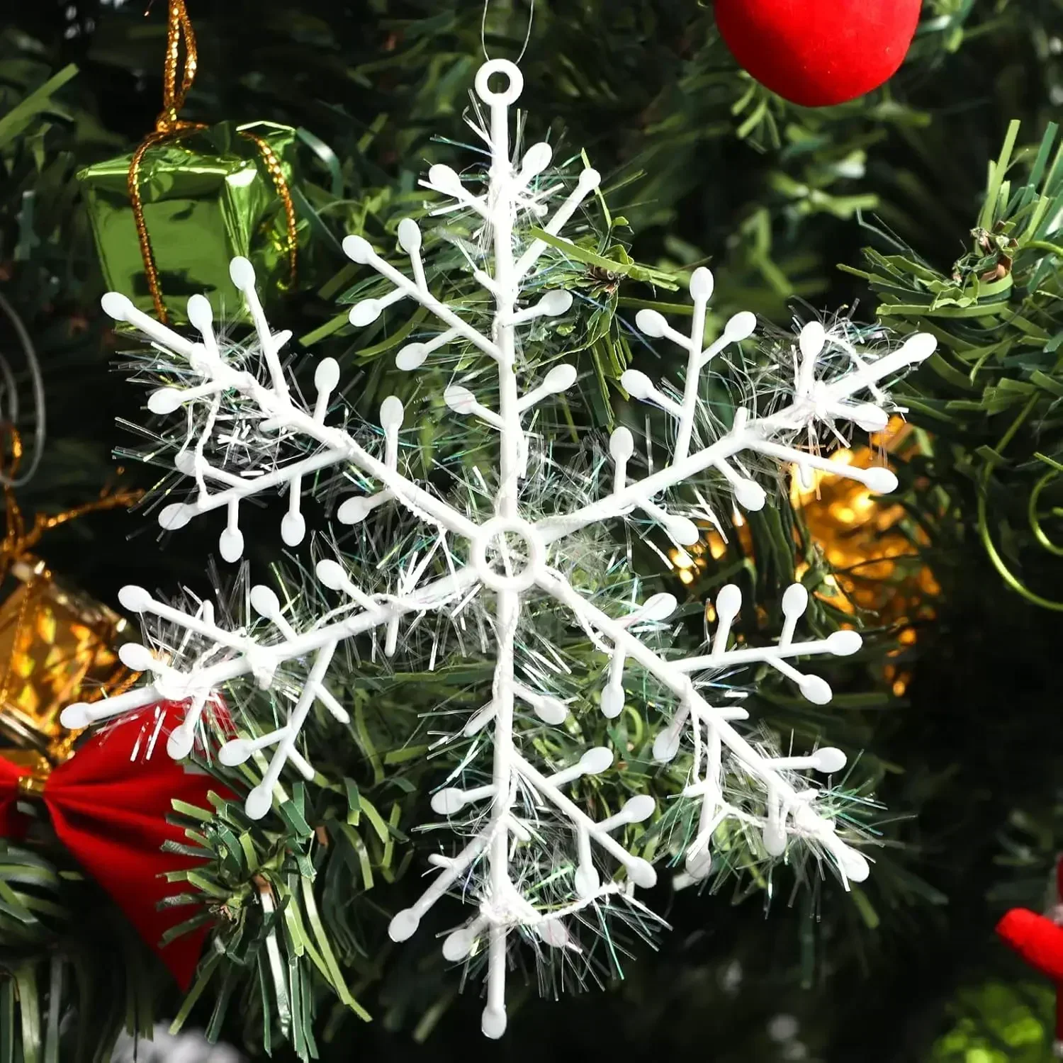 60 Fiocchi Di Neve Decorativi Per Albero Di Natale – 3 Dimensioni (6, 11, 13 Cm) In Plastica Bianca Con Lenza – Per Finestre E Festa